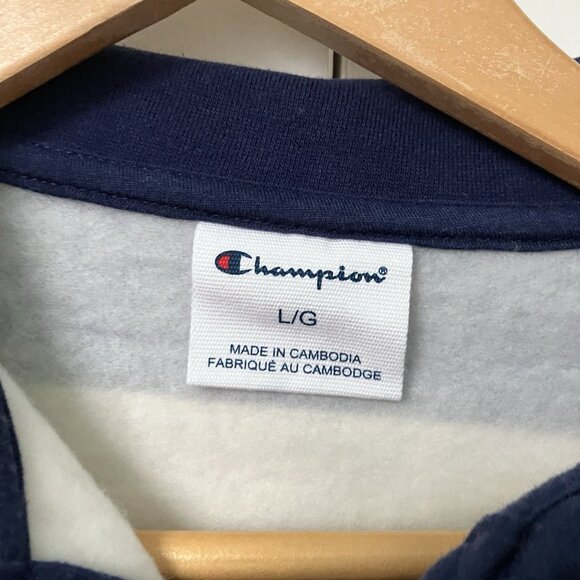 New Champion Rugby Shirt Womens L Navy White Stripe Collegiate Preppy Sweatshirt - Picture 2 of 8